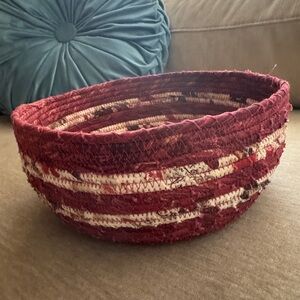 Handwoven Maroon and Cream Decorative Storage Basket - Home Accents